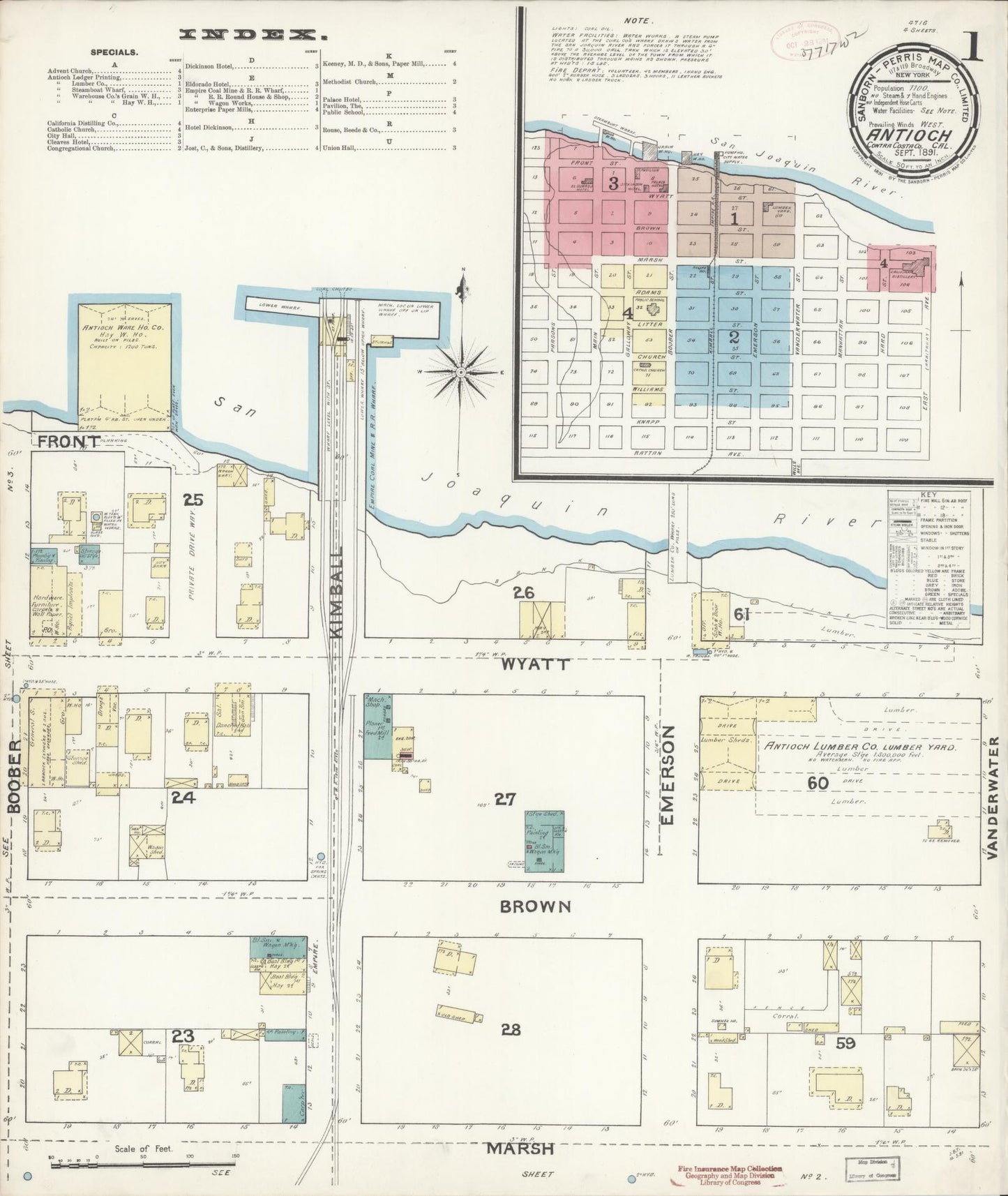Sanborn Fire Insurance Map from Antioch, Contra Costa County, California (1891), Sheet #0001 - Historic Sanborn Fire Insurance Map Print, vintage old map wall art, antique decor, genealogy gift, California California map