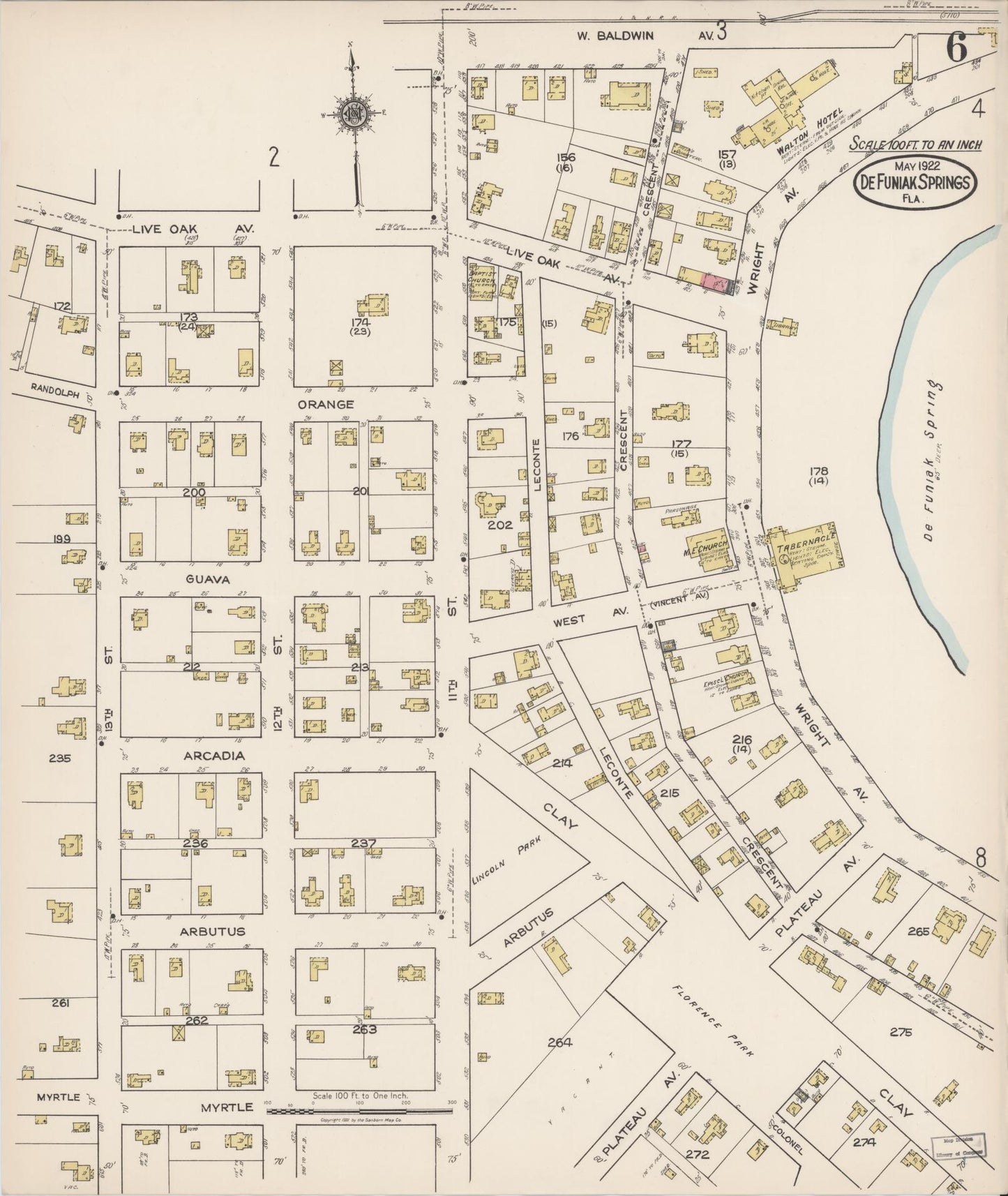 Sanborn Fire Insurance Map from De Funiak Springs, Walton County, Florida (1922), Sheet #0006 - Complete Map Set gallery image, historic Sanborn map, vintage wall art, Florida Florida