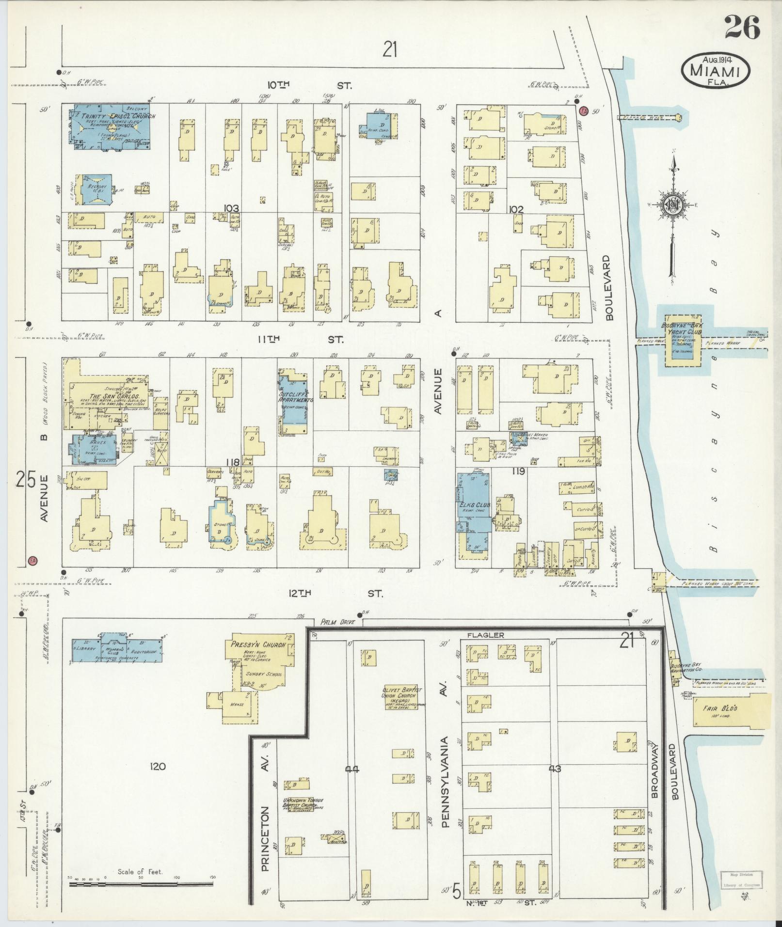 Sanborn Fire Insurance Map from Miami, Dade County, Florida (1914), Sheet #0026 - Complete Map Set gallery image, historic Sanborn map, vintage wall art, Florida Florida