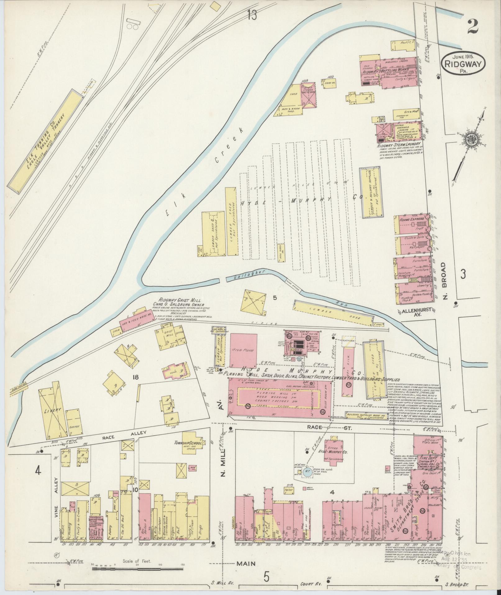 Sanborn Fire Insurance Map from Ridgway, Elk County, Pennsylvania (1915), Sheet #0002 - Historic Sanborn Fire Insurance Map Print, vintage old map wall art, antique decor, genealogy gift, Pennsylvania Pennsylvania map