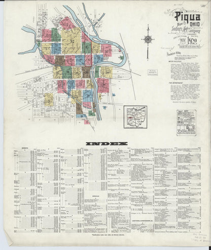 Sanborn Fire Insurance Map from Piqua, Miami County, Ohio (1920), Sheet #0001 - Historic Sanborn Fire Insurance Map Print, vintage old map wall art, antique decor, genealogy gift, Ohio Ohio map