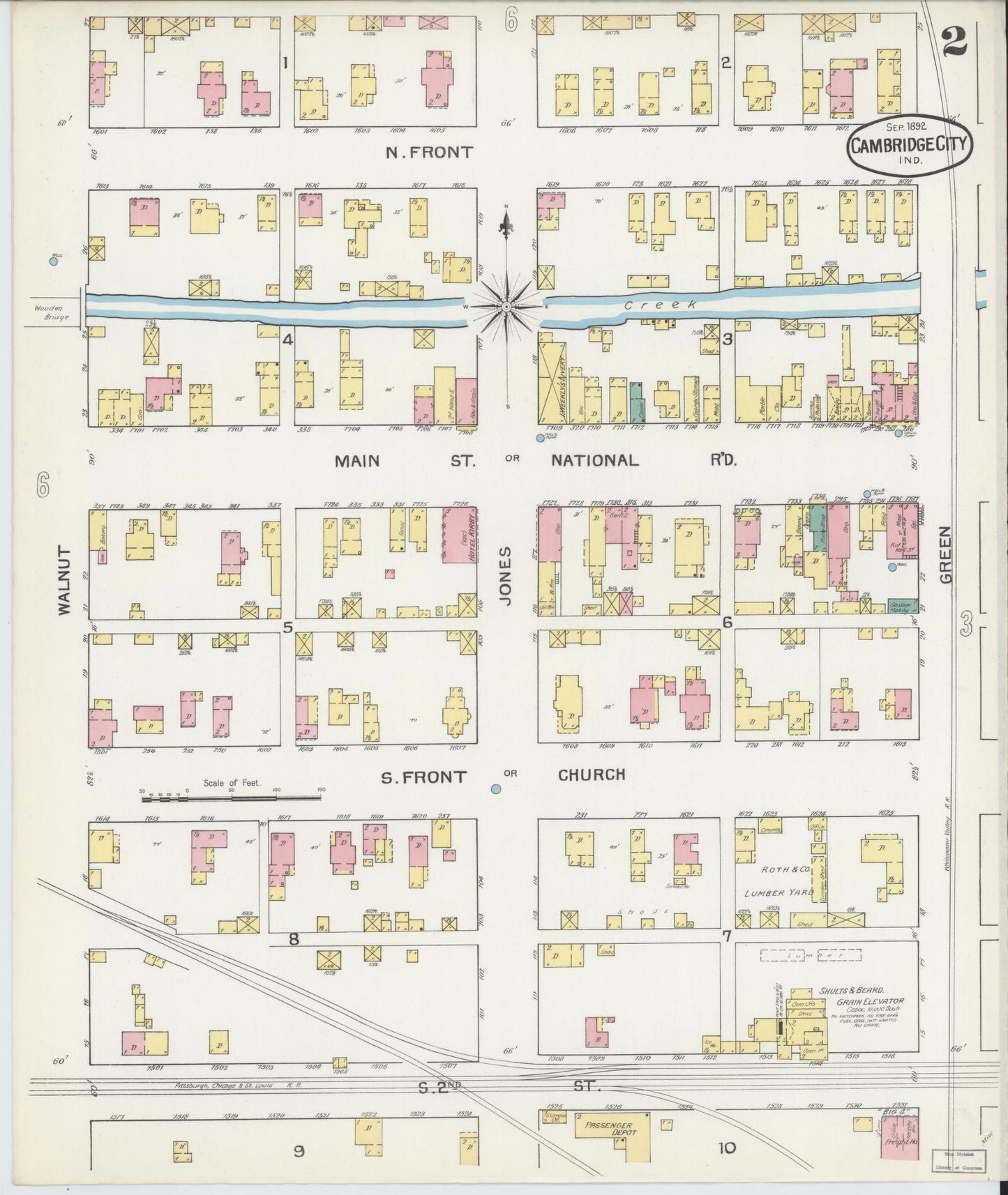 Sanborn Fire Insurance Map from Cambridge City, Wayne County, Indiana (1892), Sheet #0002 - Complete Map Set gallery image, historic Sanborn map, vintage wall art, Indiana Indiana