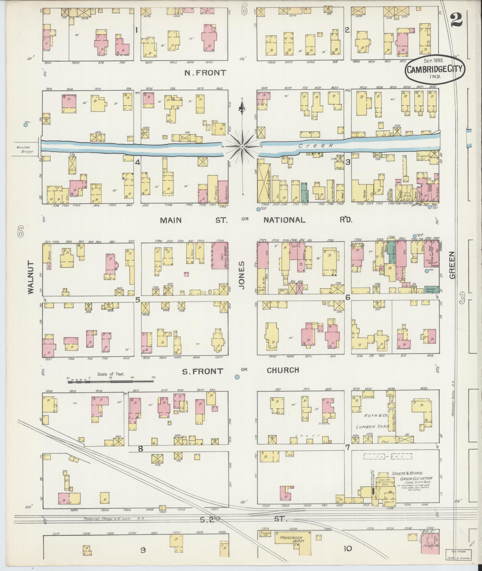 Sanborn Fire Insurance Map from Cambridge City, Wayne County, Indiana (1892), Sheet #0002 - Complete Map Set gallery image, historic Sanborn map, vintage wall art, Indiana Indiana