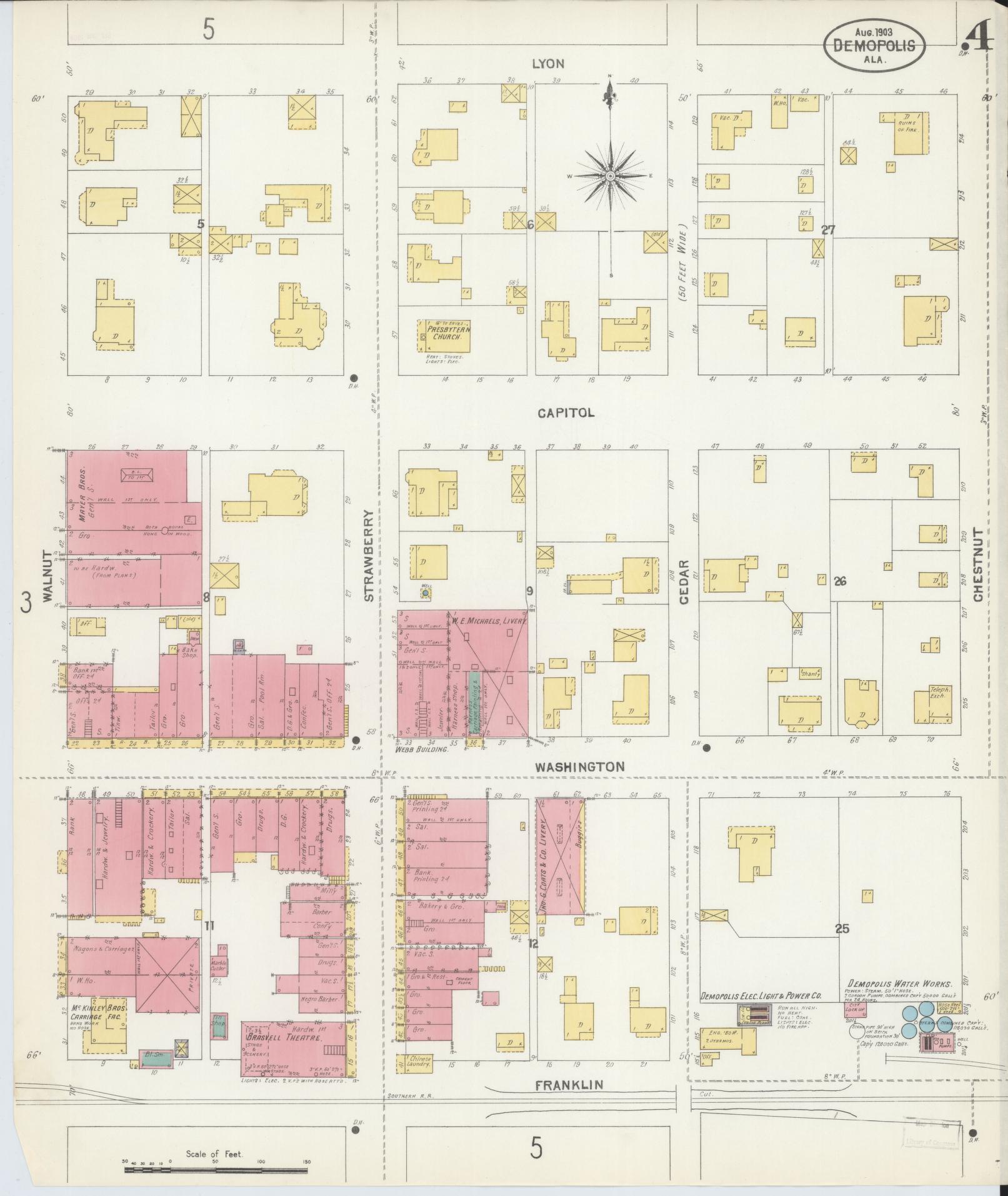 Sanborn Fire Insurance Map from Demopolis, Marengo County, Alabama (1903), Sheet #0004 - Historic Sanborn Fire Insurance Map Print, vintage old map wall art, antique decor, genealogy gift, Alabama Alabama map