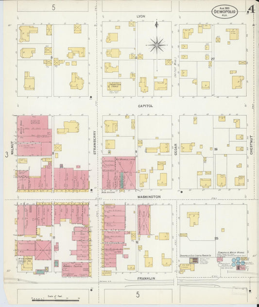 Sanborn Fire Insurance Map from Demopolis, Marengo County, Alabama (1903), Sheet #0004 - Historic Sanborn Fire Insurance Map Print, vintage old map wall art, antique decor, genealogy gift, Alabama Alabama map