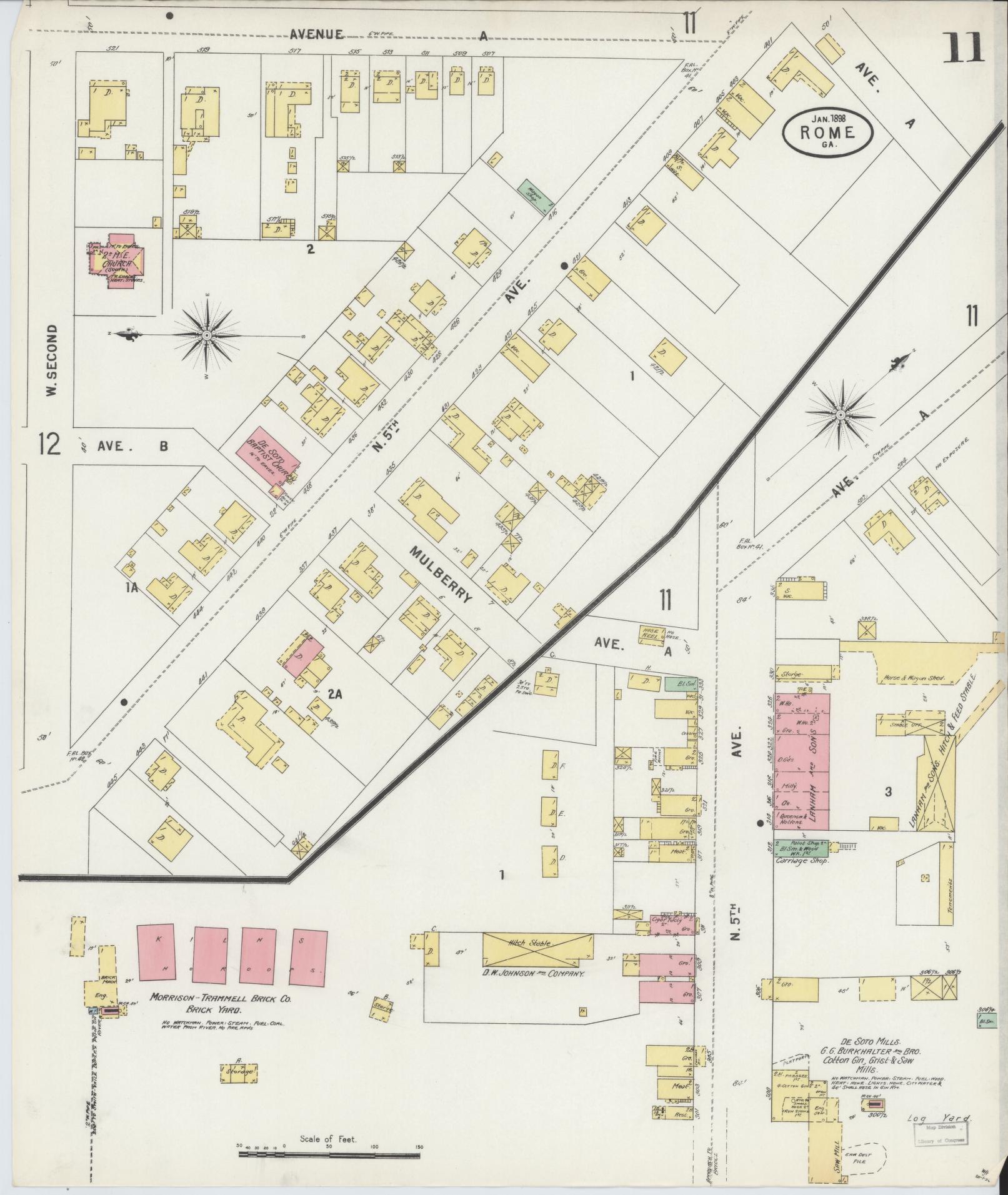 Sanborn Fire Insurance Map from Rome, Floyd County, Georgia (1898), Sheet #0011 - Historic Sanborn Fire Insurance Map Print, vintage old map wall art, antique decor, genealogy gift, Georgia Georgia map