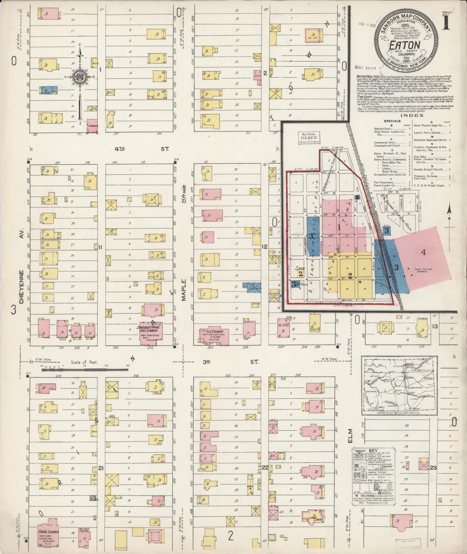 Sanborn Fire Insurance Map from Eaton, Weld County, Colorado (1921), Sheet #0001 - Historic Sanborn Fire Insurance Map Print, vintage old map wall art, antique decor, genealogy gift, Colorado Colorado map