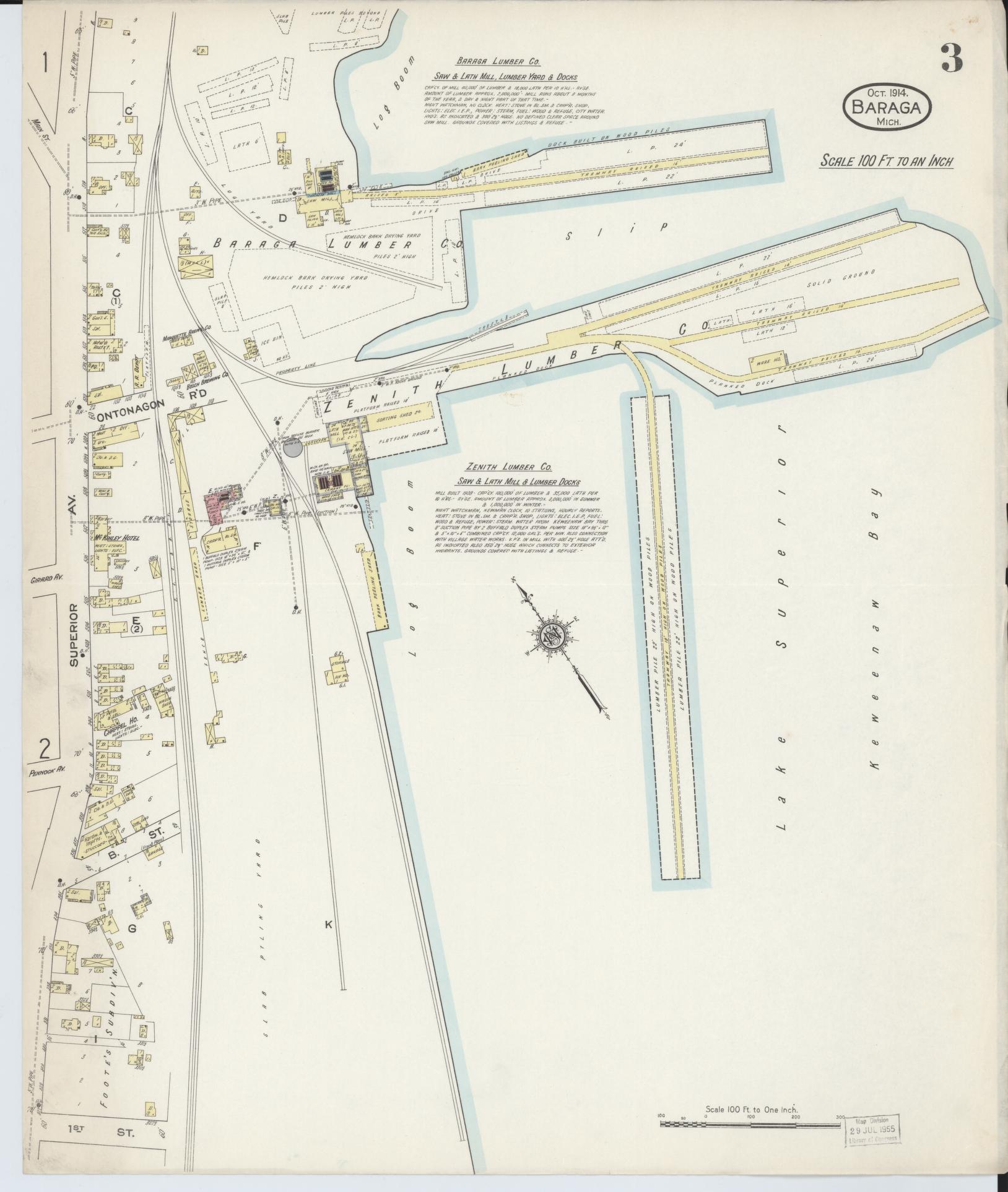 Sanborn Fire Insurance Map from Baraga, Baraga County, Michigan (1914), Sheet #0003 - Historic Sanborn Fire Insurance Map Print, vintage old map wall art, antique decor, genealogy gift, Michigan Michigan map