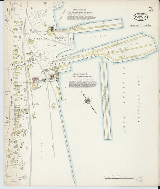 Sanborn Fire Insurance Map from Baraga, Baraga County, Michigan (1914), Sheet #0003 - Historic Sanborn Fire Insurance Map Print, vintage old map wall art, antique decor, genealogy gift, Michigan Michigan map