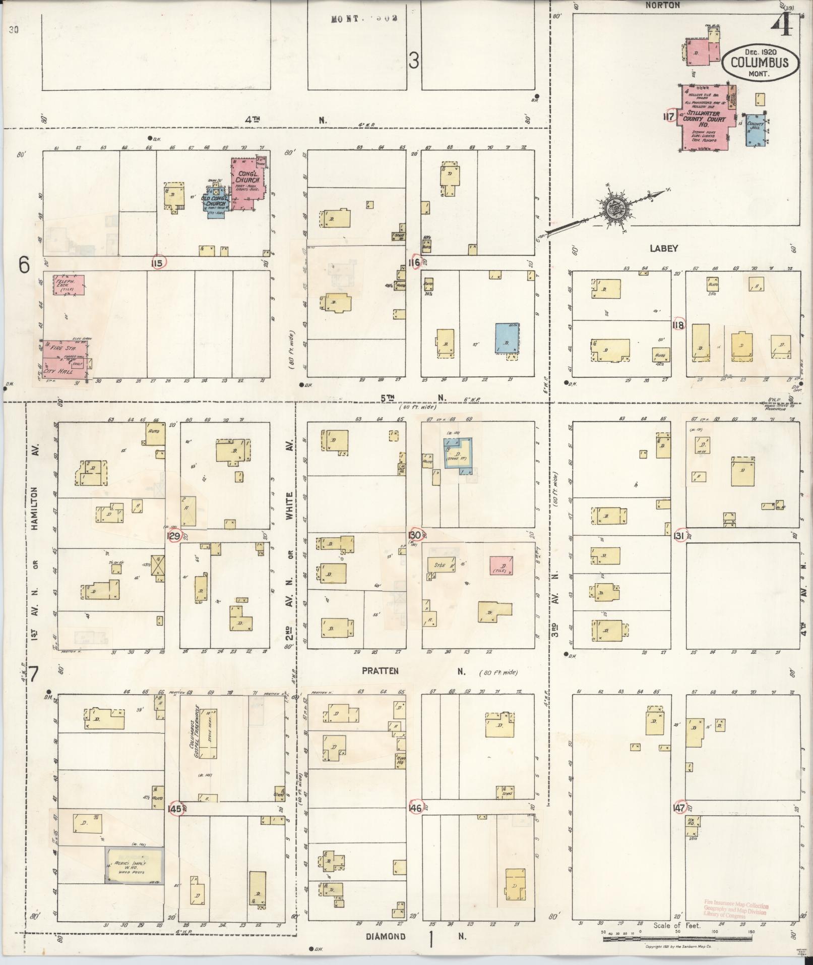 Sanborn Fire Insurance Map from Columbus, Stillwater County, Montana (1942), Sheet #0004 - Historic Sanborn Fire Insurance Map Print, vintage old map wall art, antique decor, genealogy gift, Montana Montana map