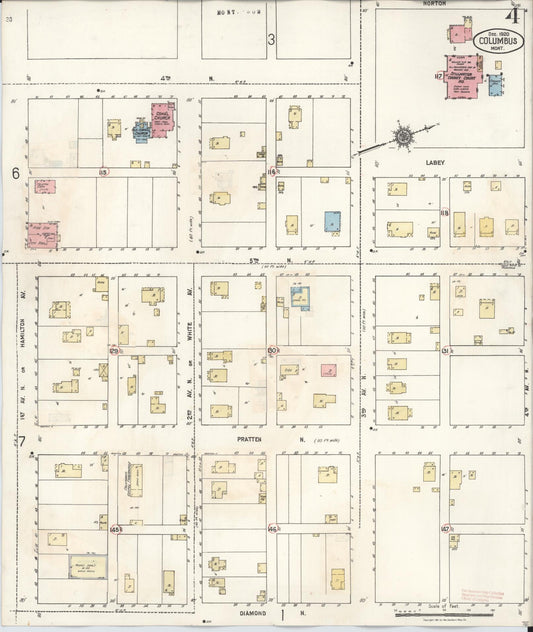 Sanborn Fire Insurance Map from Columbus, Stillwater County, Montana (1942), Sheet #0004 - Historic Sanborn Fire Insurance Map Print, vintage old map wall art, antique decor, genealogy gift, Montana Montana map