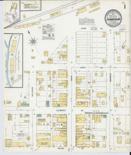 Sanborn Fire Insurance Map from Chamberlain, Brule County, South Dakota (1903), Sheet #0001 - Complete Map Set gallery image, historic Sanborn map, vintage wall art, South Dakota South Dakota