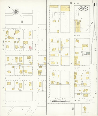 Sanborn Fire Insurance Map from Medford, Jackson County, Oregon (1907), Sheet #0011 - Complete Map Set gallery image, historic Sanborn map, vintage wall art, Oregon Oregon