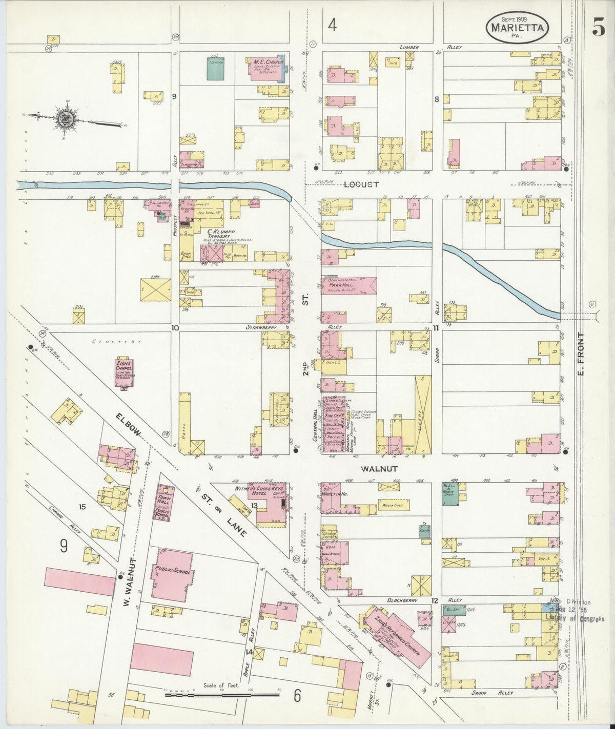 Sanborn Fire Insurance Map from Marietta, Lancaster County, Pennsylvania (1909), Sheet #0005 - Historic Sanborn Fire Insurance Map Print, vintage old map wall art, antique decor, genealogy gift, Pennsylvania Pennsylvania map