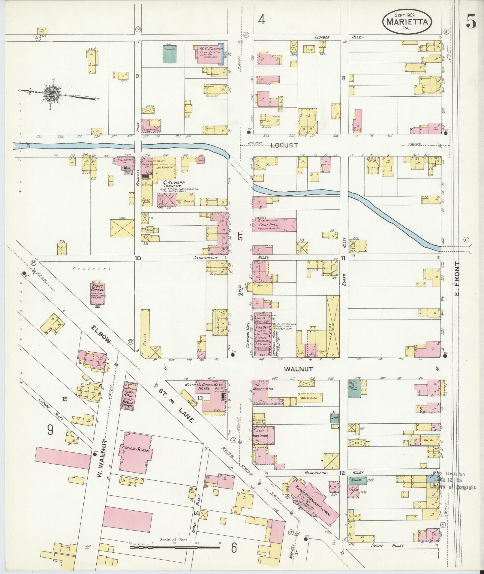 Sanborn Fire Insurance Map from Marietta, Lancaster County, Pennsylvania (1909), Sheet #0005 - Historic Sanborn Fire Insurance Map Print, vintage old map wall art, antique decor, genealogy gift, Pennsylvania Pennsylvania map