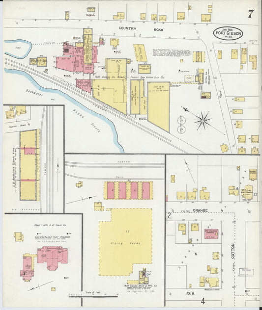 Sanborn Fire Insurance Map from Port Gibson, Claiborne County, Mississippi (1905), Sheet #0007 - Historic Sanborn Fire Insurance Map Print, vintage old map wall art, antique decor, genealogy gift, Mississippi Mississippi map