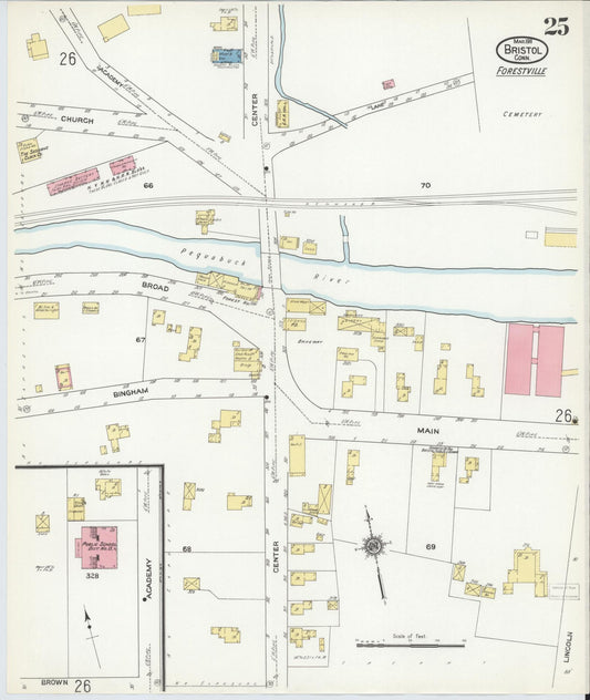 Sanborn Fire Insurance Map from Bristol, Hartford County, Connecticut (1911), Sheet #0025 - Historic Sanborn Fire Insurance Map Print, vintage old map wall art, antique decor, genealogy gift, Connecticut Connecticut map