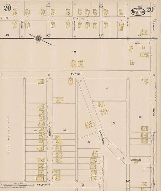 Sanborn Fire Insurance Map from Bluefield, Mercer County, West Virginia (1922), Sheet #0020 - Historic Sanborn Fire Insurance Map Print, vintage old map wall art, antique decor, genealogy gift, West Virginia West Virginia map