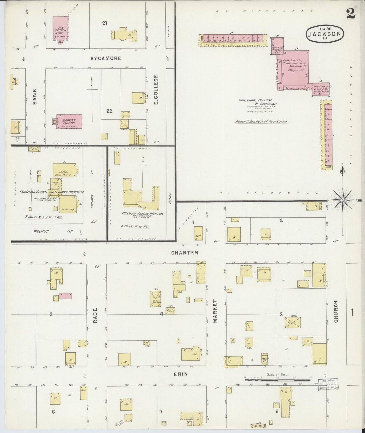 Sanborn Fire Insurance Map from Jackson, East Feliciana Parish, Louisiana (1896), Sheet #0002 - Complete Map Set gallery image, historic Sanborn map, vintage wall art, Louisiana Louisiana