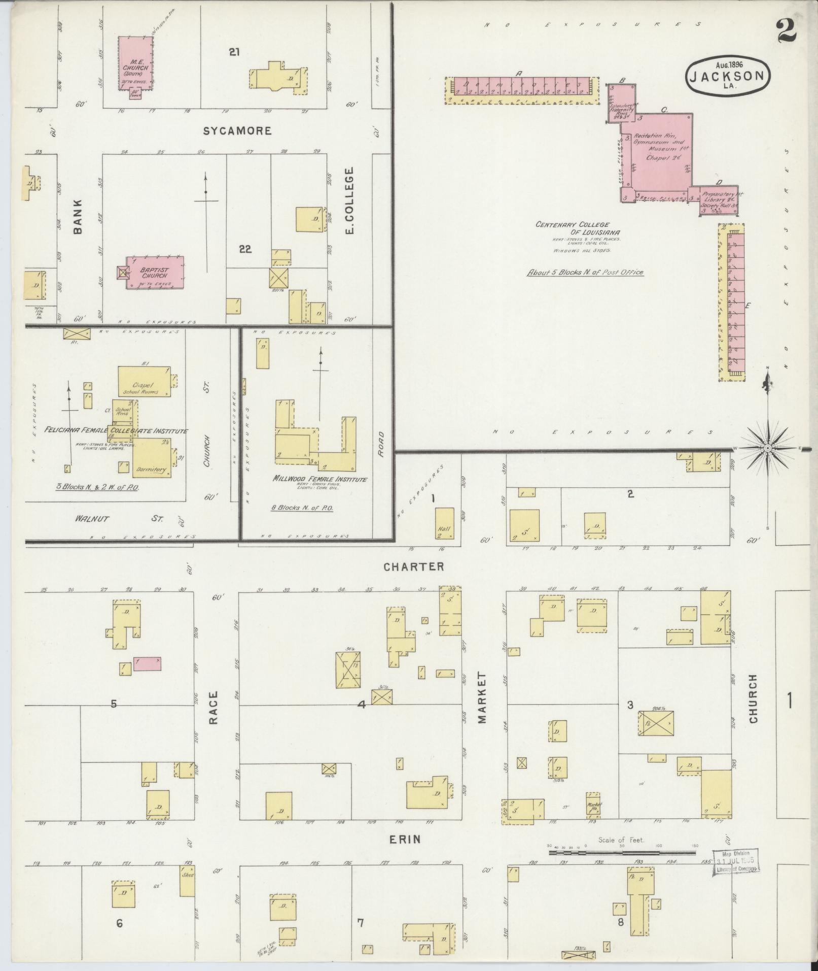 Sanborn Fire Insurance Map from Jackson, East Feliciana Parish, Louisiana (1896), Sheet #0002 - Complete Map Set gallery image, historic Sanborn map, vintage wall art, Louisiana Louisiana