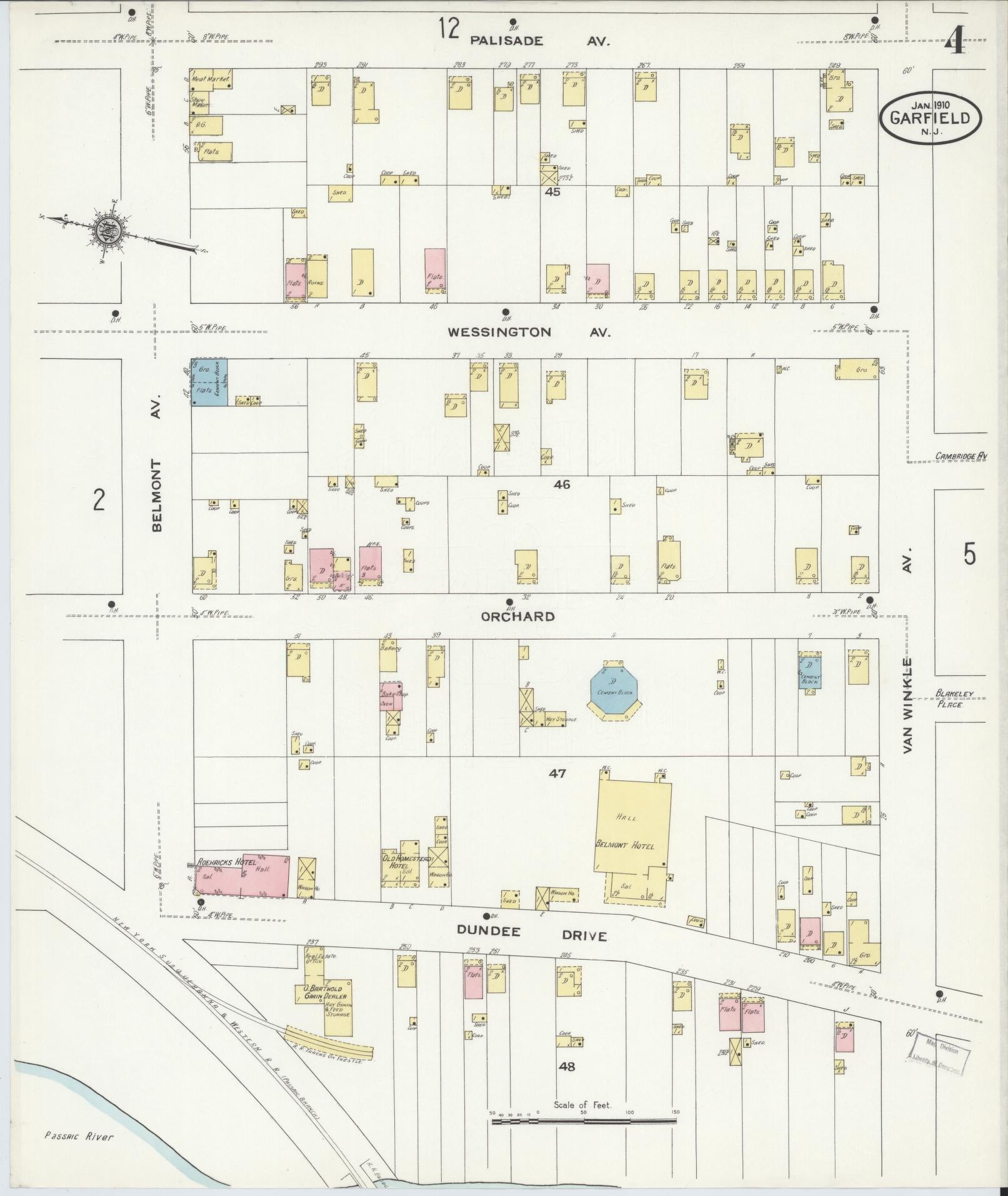 Sanborn Fire Insurance Map from Garfield, Bergen County, New Jersey (1910), Sheet #0004 - Complete Map Set gallery image, historic Sanborn map, vintage wall art, New Jersey New Jersey