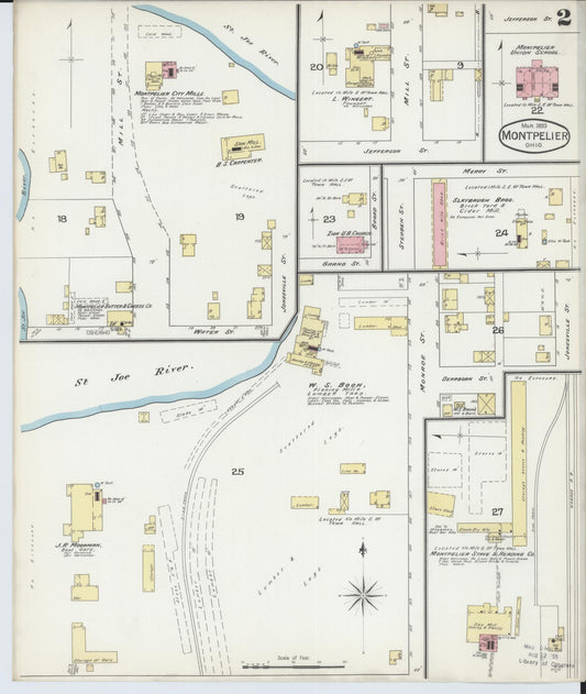 Sanborn Fire Insurance Map from Montpelier, Williams County, Ohio (1893), Sheet #0002 - Historic Sanborn Fire Insurance Map Print, vintage old map wall art, antique decor, genealogy gift, Ohio Ohio map