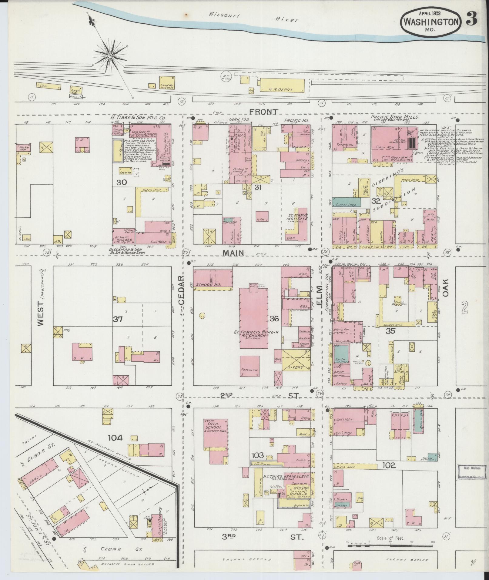 Sanborn Fire Insurance Map from Washington, Franklin County, Missouri (1893), Sheet #0003 - Historic Sanborn Fire Insurance Map Print, vintage old map wall art, antique decor, genealogy gift, Missouri Missouri map