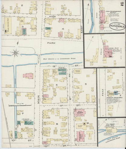Sanborn Fire Insurance Map from Honesdale, Wayne County, Pennsylvania (1885), Sheet #0002 - Complete Map Set gallery image, historic Sanborn map, vintage wall art, Pennsylvania Pennsylvania