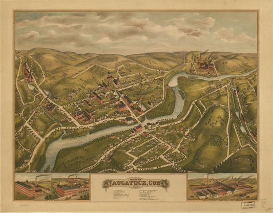 View of Naugatuck, Conn. 1877. (1877) – Historic Bird’s-Eye View Panorama Print