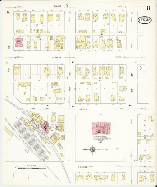 Sanborn Fire Insurance Map from Le Mars, Plymouth County, Iowa (1913), Sheet #0008 - Historic Sanborn Fire Insurance Map Print, vintage old map wall art