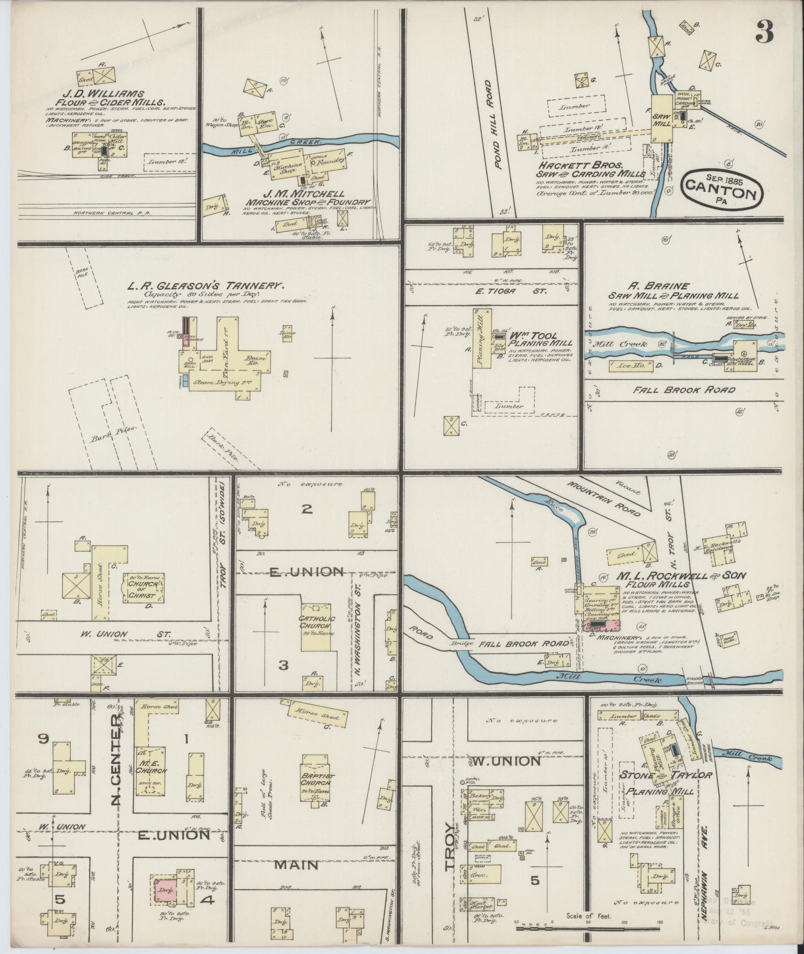 Sanborn Fire Insurance Map from Canton, Bradford County, Pennsylvania (1885), Sheet #0003 - Historic Sanborn Fire Insurance Map Print, vintage old map wall art, antique decor, genealogy gift, Pennsylvania Pennsylvania map