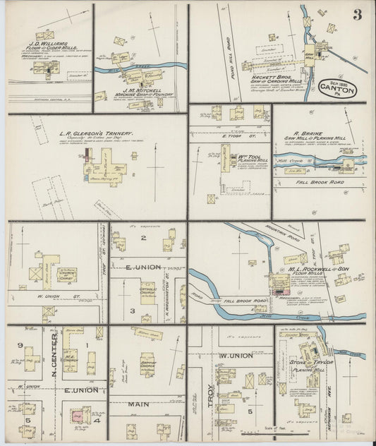 Sanborn Fire Insurance Map from Canton, Bradford County, Pennsylvania (1885), Sheet #0003 - Historic Sanborn Fire Insurance Map Print, vintage old map wall art, antique decor, genealogy gift, Pennsylvania Pennsylvania map