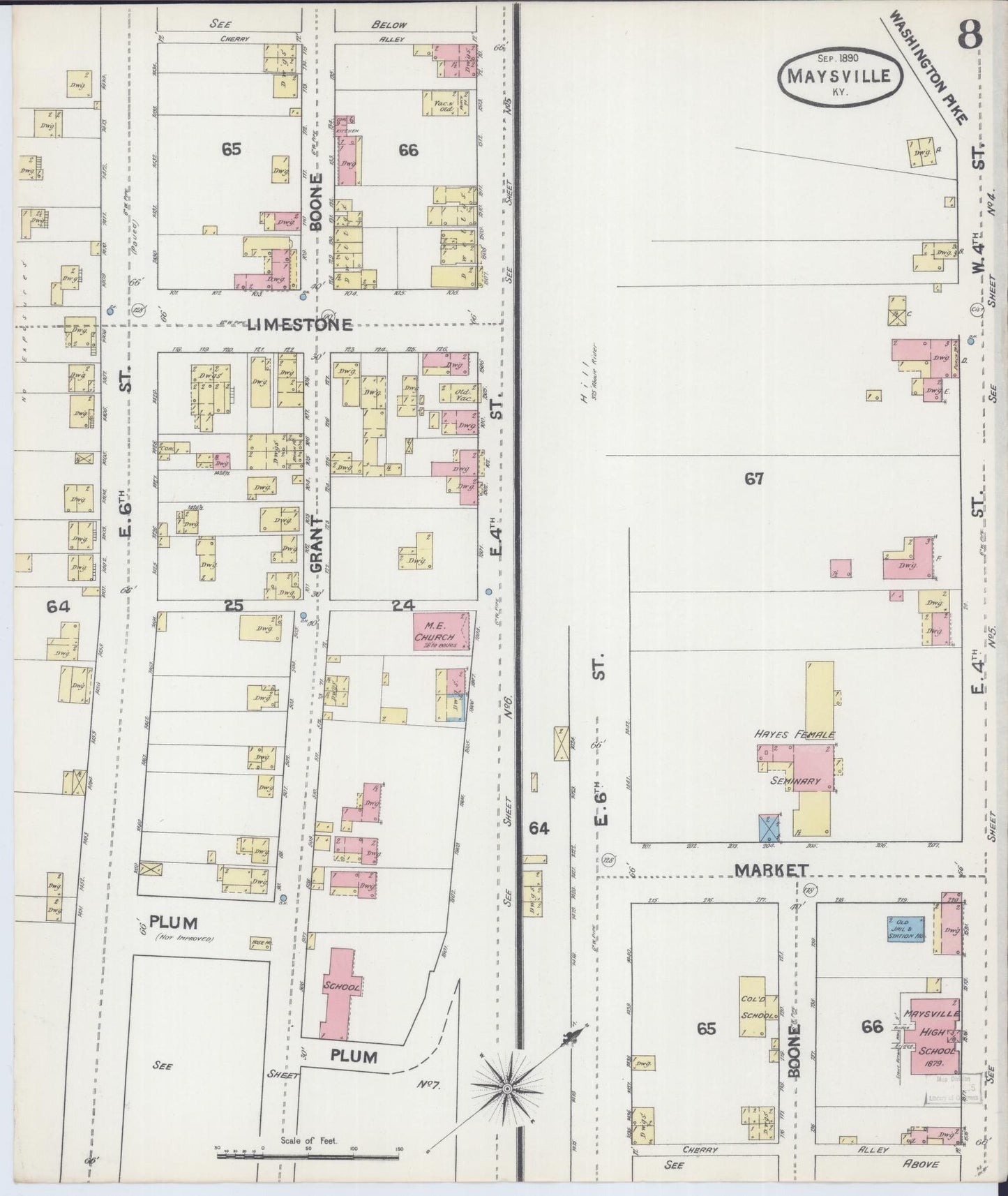 Sanborn Fire Insurance Map from Maysville, Mason County, Kentucky (1890), Sheet #0008 - Historic Sanborn Fire Insurance Map Print, vintage old map wall art, antique decor, genealogy gift, Kentucky Kentucky map