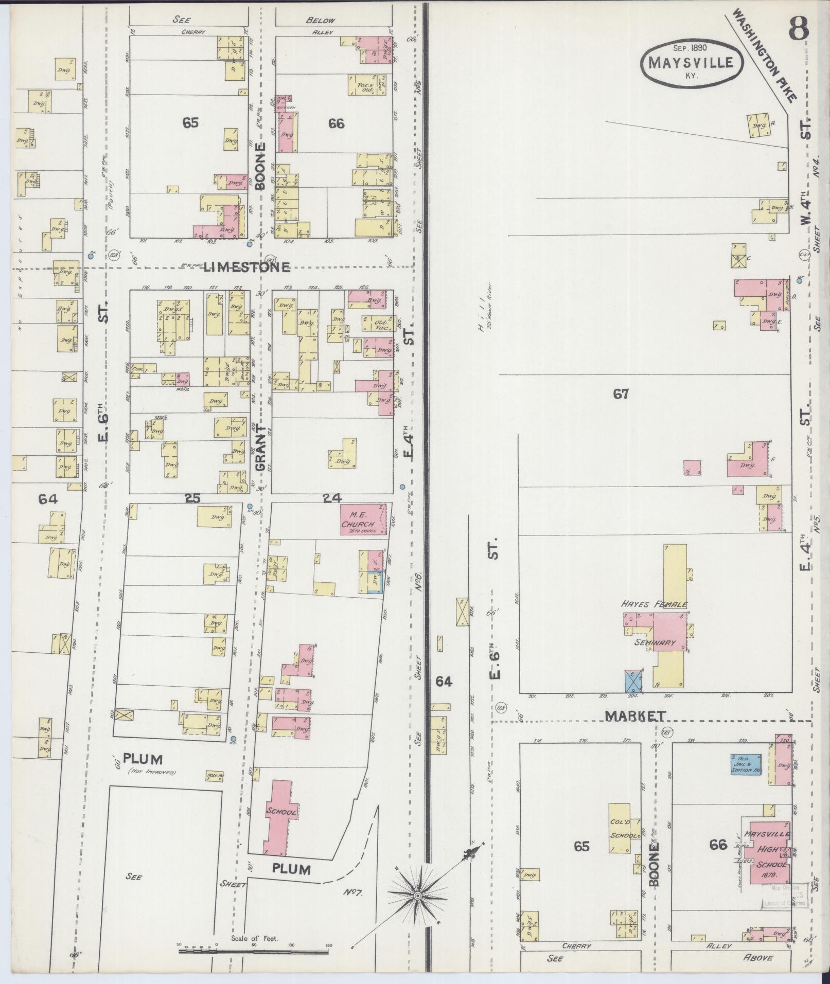 Sanborn Fire Insurance Map from Maysville, Mason County, Kentucky (1890), Sheet #0008 - Historic Sanborn Fire Insurance Map Print, vintage old map wall art, antique decor, genealogy gift, Kentucky Kentucky map