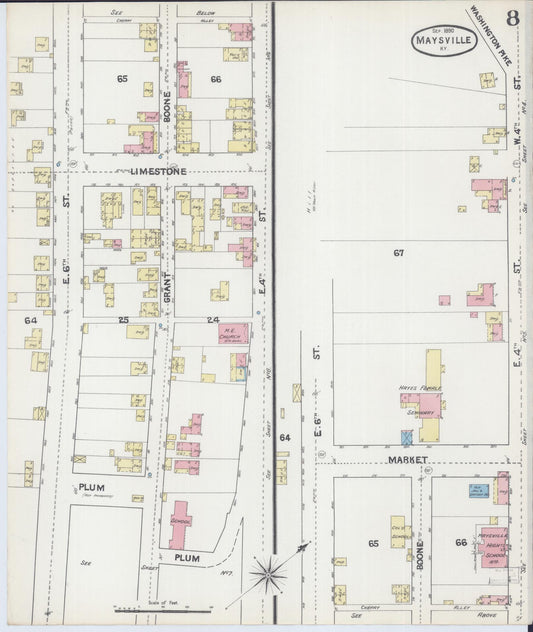 Sanborn Fire Insurance Map from Maysville, Mason County, Kentucky (1890), Sheet #0008 - Historic Sanborn Fire Insurance Map Print, vintage old map wall art, antique decor, genealogy gift, Kentucky Kentucky map