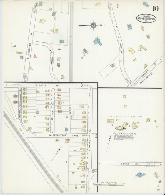 Sanborn Fire Insurance Map from Wayne, Delaware County, Pennsylvania (1914), Sheet #0010 - Historic Sanborn Fire Insurance Map Print, vintage old map wall art, antique decor, genealogy gift, Wayne Delaware map
