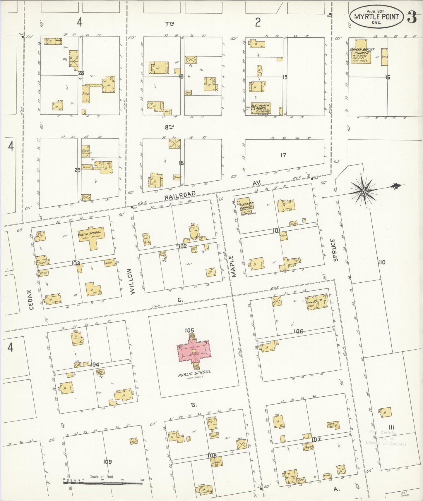 Sanborn Fire Insurance Map from Myrtle Point, Coos County, Oregon (1907), Sheet #0003 - Historic Sanborn Fire Insurance Map Print, vintage old map wall art, antique decor, genealogy gift, Oregon Oregon map