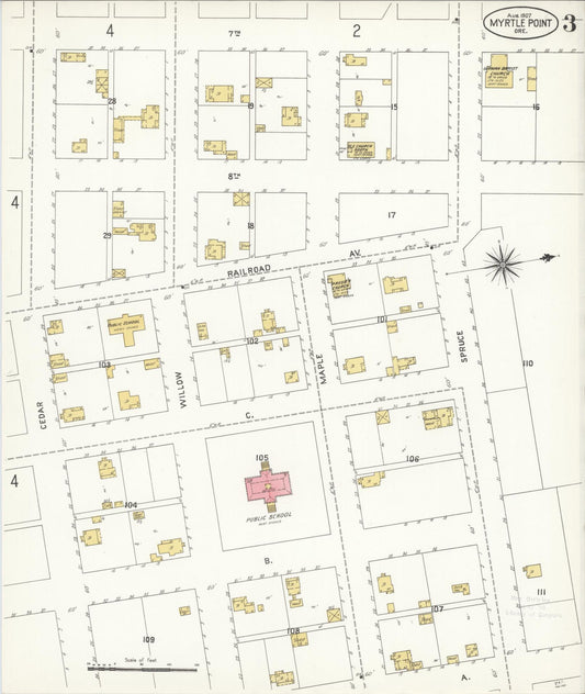 Sanborn Fire Insurance Map from Myrtle Point, Coos County, Oregon (1907), Sheet #0003 - Historic Sanborn Fire Insurance Map Print, vintage old map wall art, antique decor, genealogy gift, Oregon Oregon map