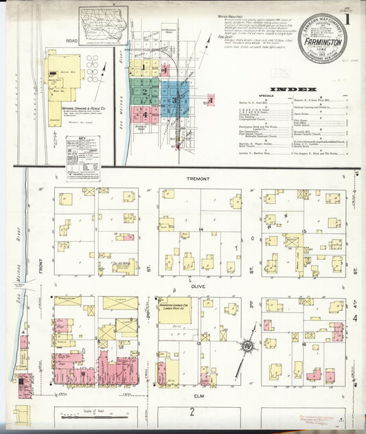 Sanborn Fire Insurance Map from Farmington, Van Buren County, Iowa (1913), Sheet #0001 - Historic Sanborn Fire Insurance Map Print, vintage old map wall art
