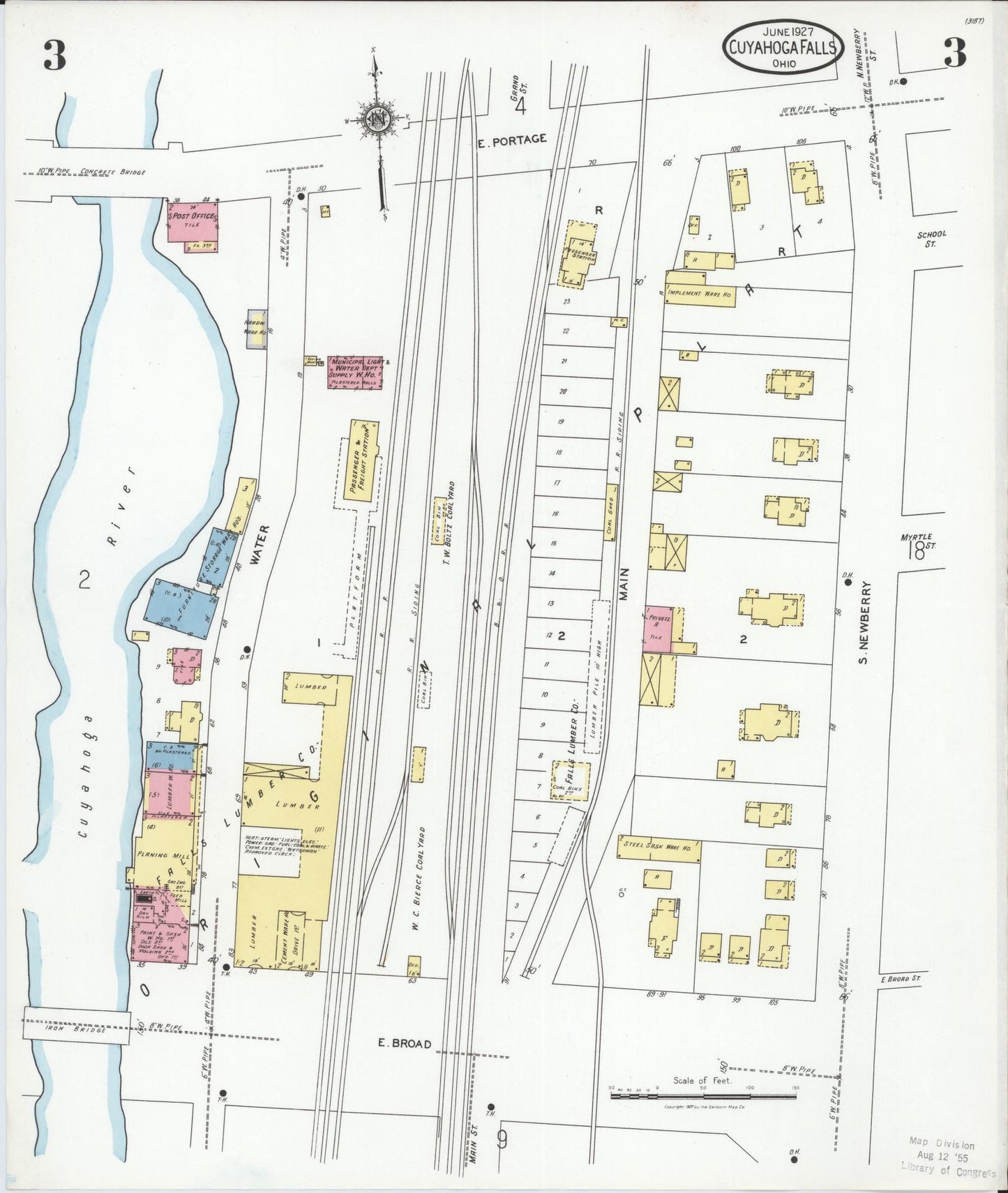Sanborn Fire Insurance Map from Cuyahoga Falls, Summit County, Ohio (1927), Sheet #0003 - Historic Sanborn Fire Insurance Map Print, vintage old map wall art, antique decor, genealogy gift, Ohio Ohio map