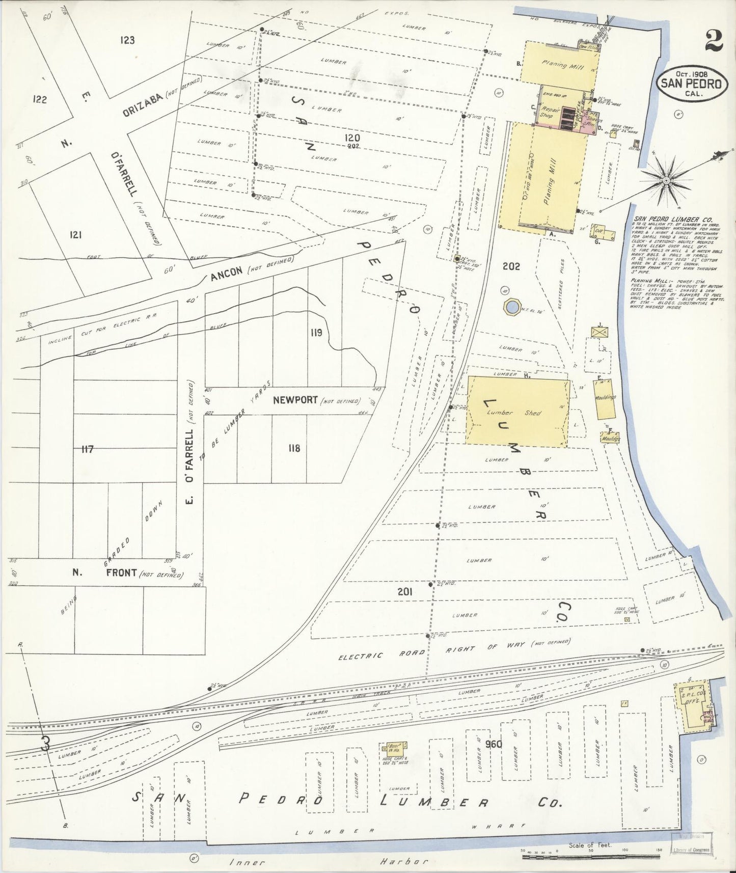 Sanborn Fire Insurance Map from San Pedro, Los Angeles County, California (1908), Sheet #0002 - Complete Map Set gallery image, historic Sanborn map, vintage wall art, California California