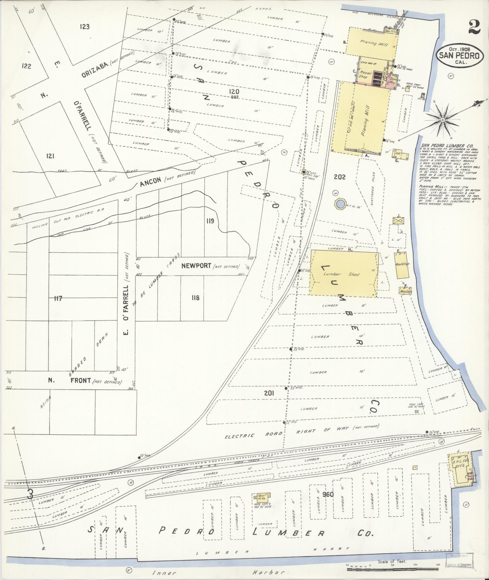 Sanborn Fire Insurance Map from San Pedro, Los Angeles County, California (1908), Sheet #0002 - Complete Map Set gallery image, historic Sanborn map, vintage wall art, California California