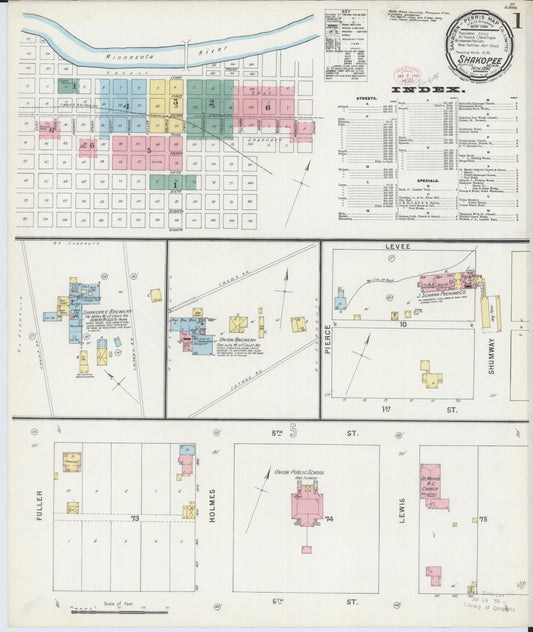 Sanborn Fire Insurance Map from Shakopee, Scott County, Minnesota (1895), Sheet #0001 - Historic Sanborn Fire Insurance Map Print, vintage old map wall art, antique decor, genealogy gift, Minnesota Minnesota map