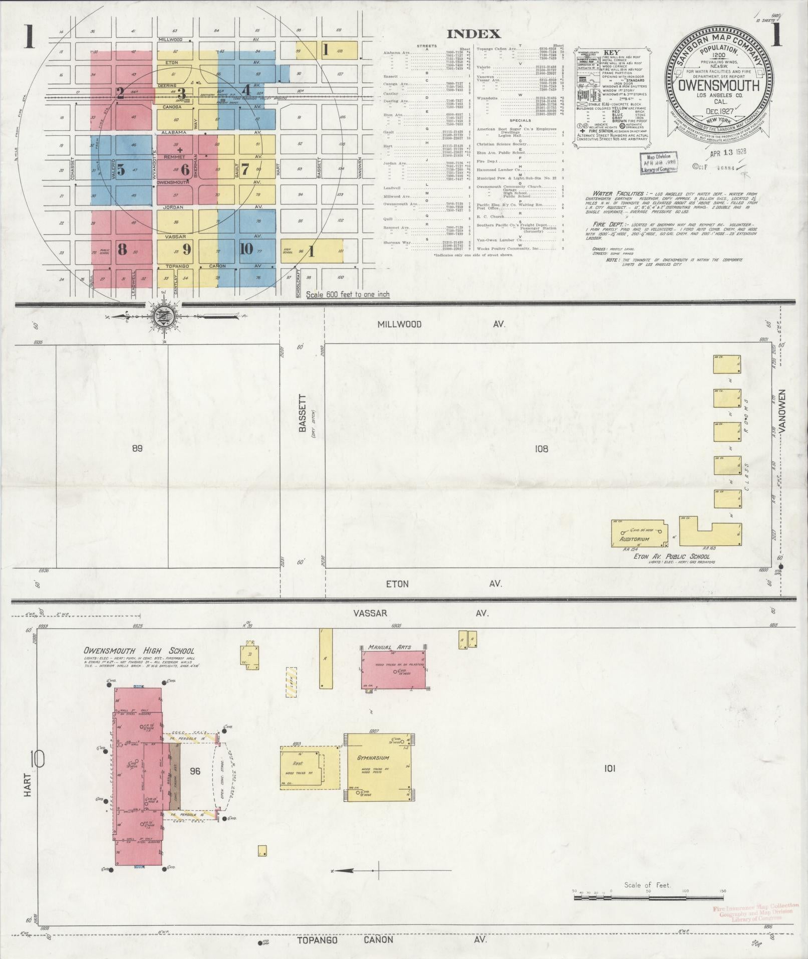 Sanborn Fire Insurance Map from Owensmouth, Los Angeles County, California (1927), Sheet #0001 - Complete Map Set gallery image, historic Sanborn map, vintage wall art, California California