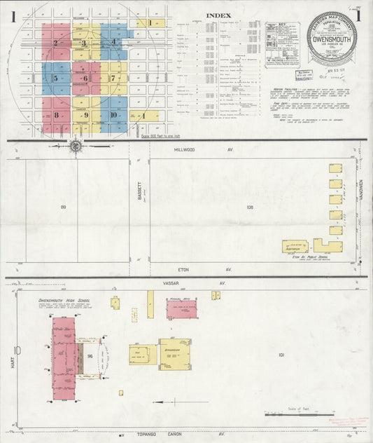 Sanborn Fire Insurance Map from Owensmouth, Los Angeles County, California (1927), Sheet #0001 - Complete Map Set gallery image, historic Sanborn map, vintage wall art, California California