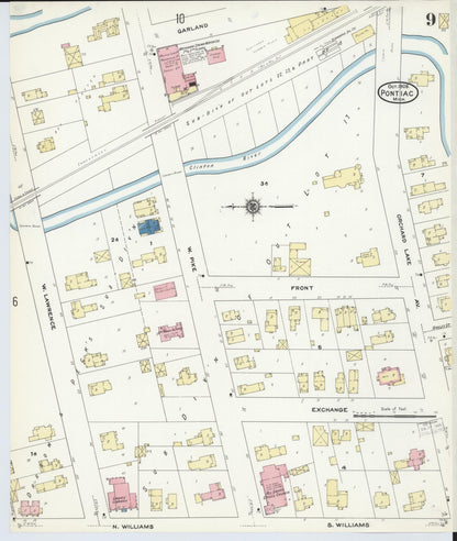 Sanborn Fire Insurance Map from Pontiac, Oakland County, Michigan (1909), Sheet #0009 - Complete Map Set gallery image, historic Sanborn map, vintage wall art, Michigan Michigan