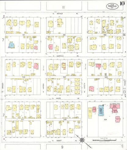 Sanborn Fire Insurance Map from Pocatello, Bannock County, Idaho (1921), Sheet #0010 - Complete Map Set gallery image, historic Sanborn map, vintage wall art, Idaho Idaho