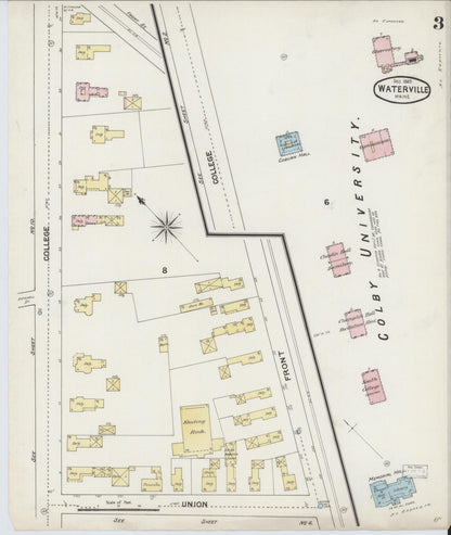 Sanborn Fire Insurance Map from Waterville, Kennebec County, Maine (1889), Sheet #0003 - Complete Map Set gallery image, historic Sanborn map, vintage wall art, Maine Maine