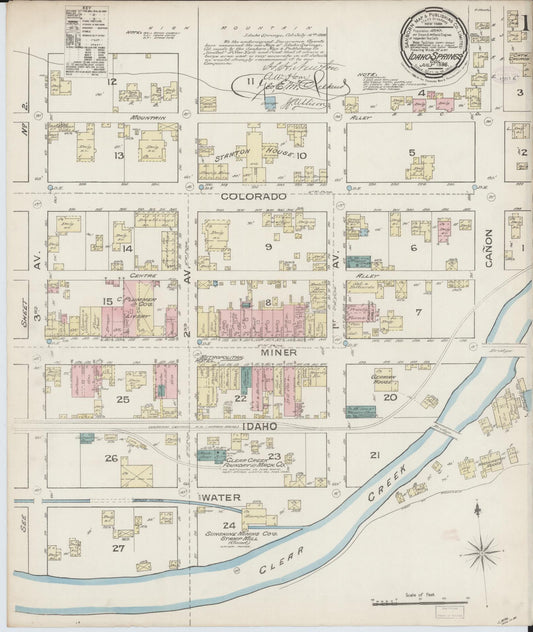 Sanborn Fire Insurance Map from Idaho Springs, Clear Creek County, Colorado (1886), Sheet #0001 - Complete Map Set gallery image, historic Sanborn map, vintage wall art, Idaho Idaho