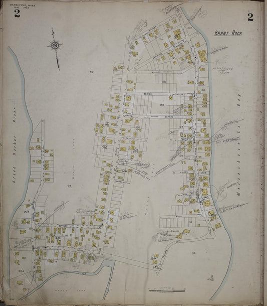 Sanborn Fire Insurance Map from Marshfield, Plymouth County, Massachusetts (1950), Sheet #0002 - Historic Sanborn Fire Insurance Map Print, vintage old map wall art, antique decor, genealogy gift, Massachusetts Massachusetts map